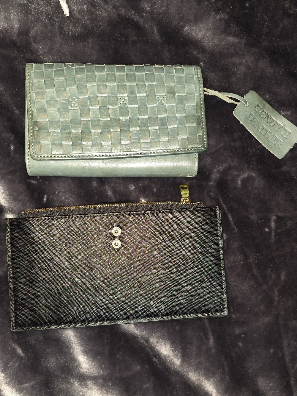 Green Woven Leather Wallet Bundle Women Bags